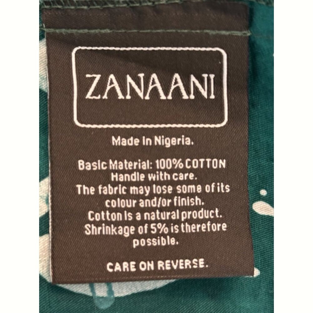 Zanaani Toyin Geometric Print Maxi Dress Sz Large Teal Green Mock Neck Pockets - Picture 12 of 14